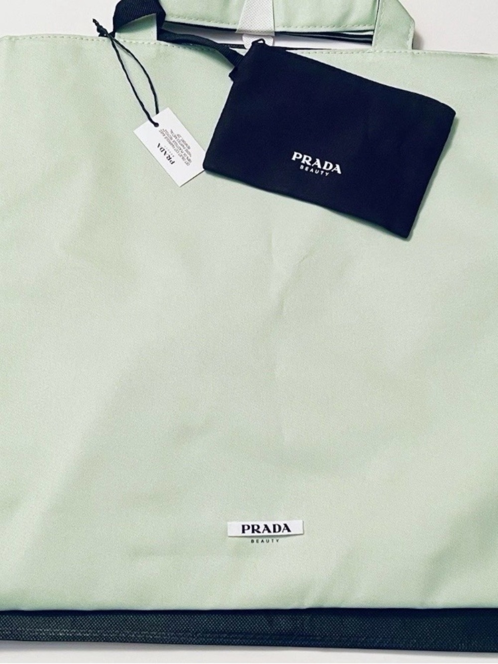 Prada Mint Green Tote with Black Pouch